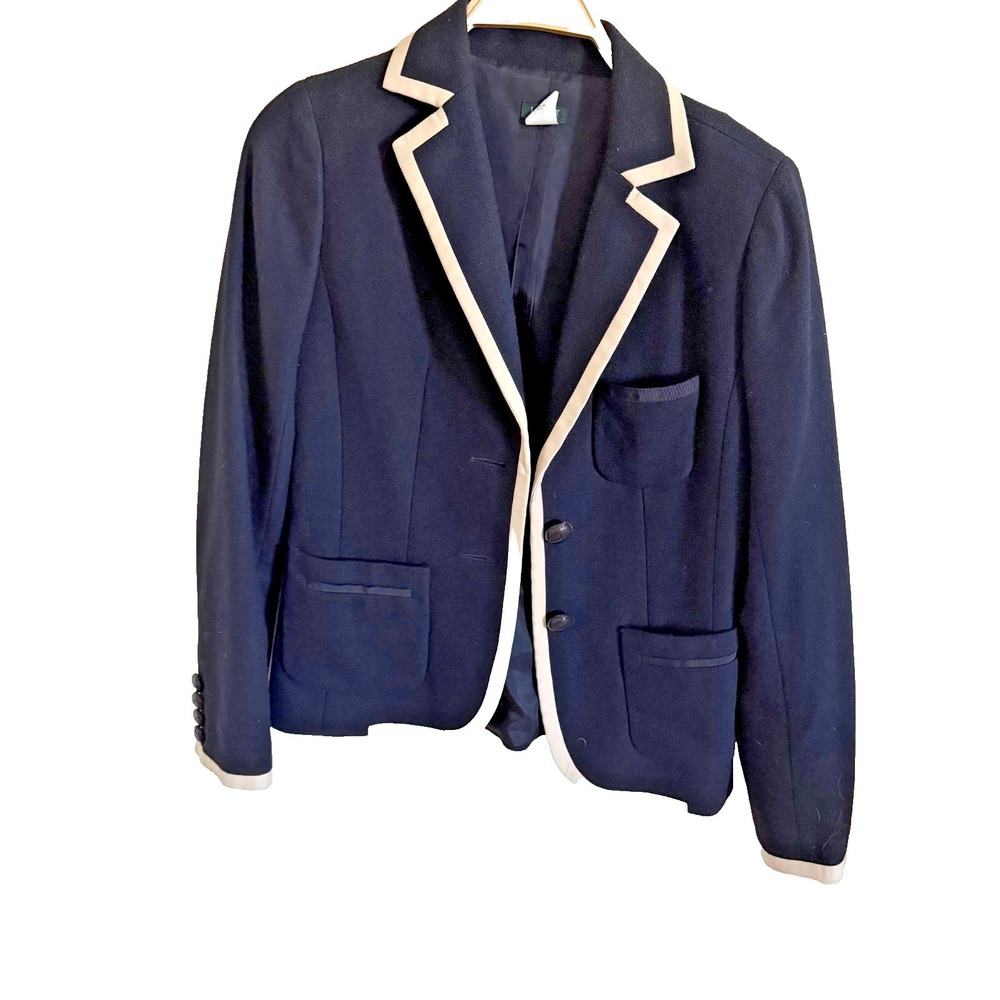 Vtg J. Crew Professor Wool Blazer Jacket 4 Piping Trim Wool Academia Professiona
